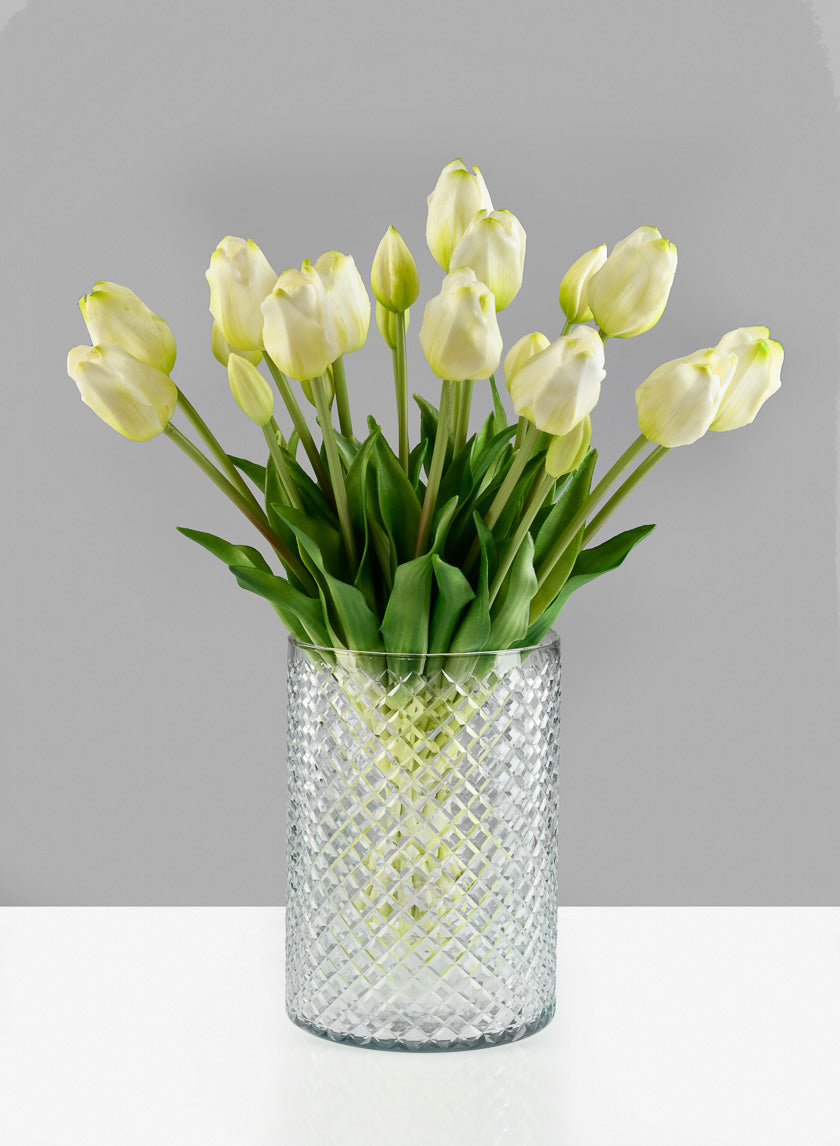 9in Tall Diamond Cut Glass Round Vase Decor Jamali Garden