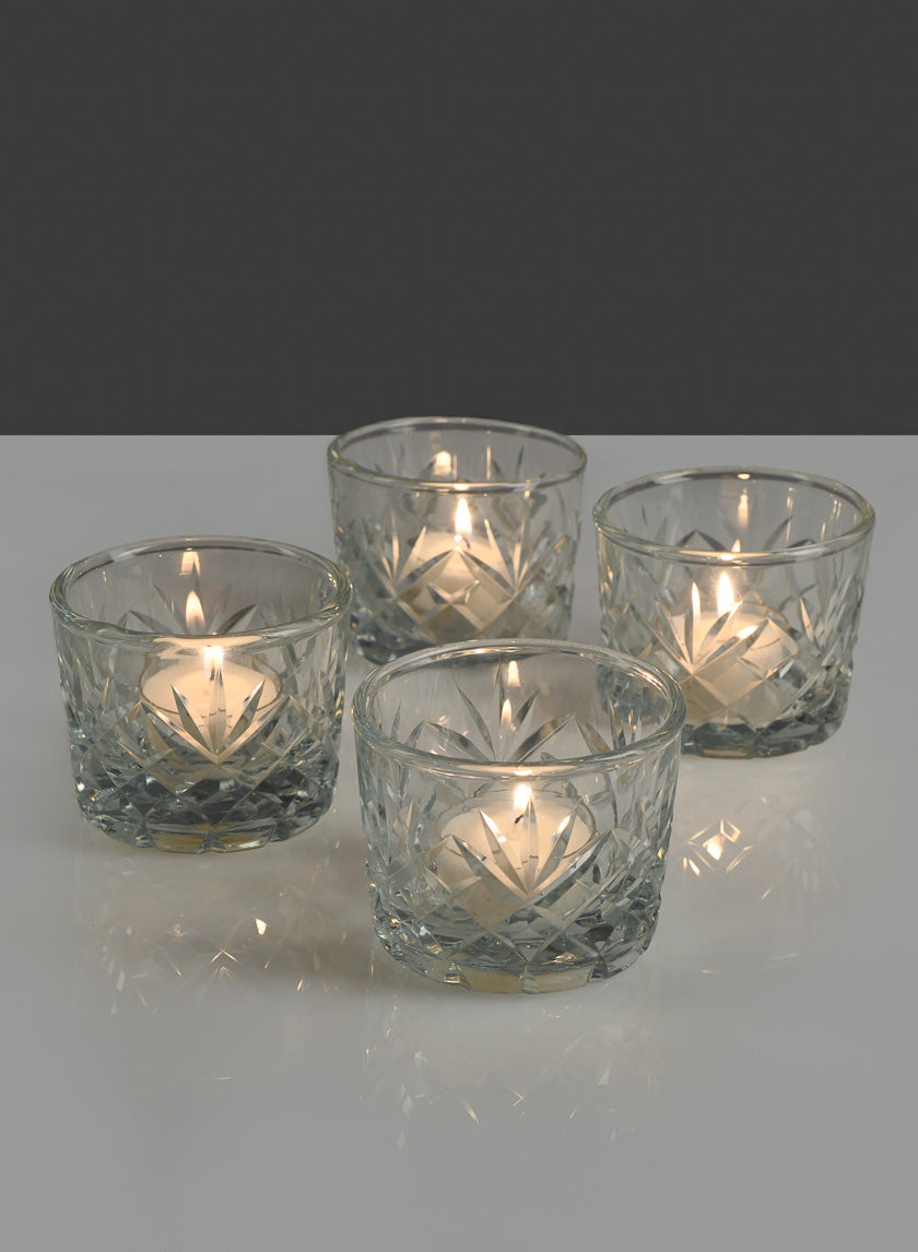 2.5in Tall Diamond Cut Glass Votive Holder, Set of 4 Decor Jamali Garden