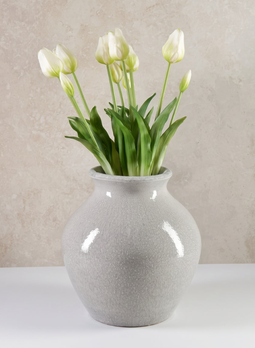 10.5in Tall Trino Speckled Gray Ceramic Vase Decor Jamali Garden