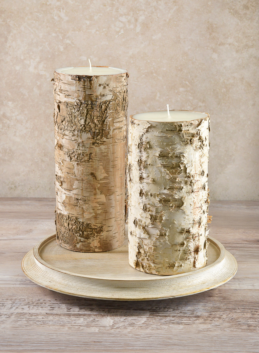 4in Wide Bark Pillar Candle Decor Jamali Garden