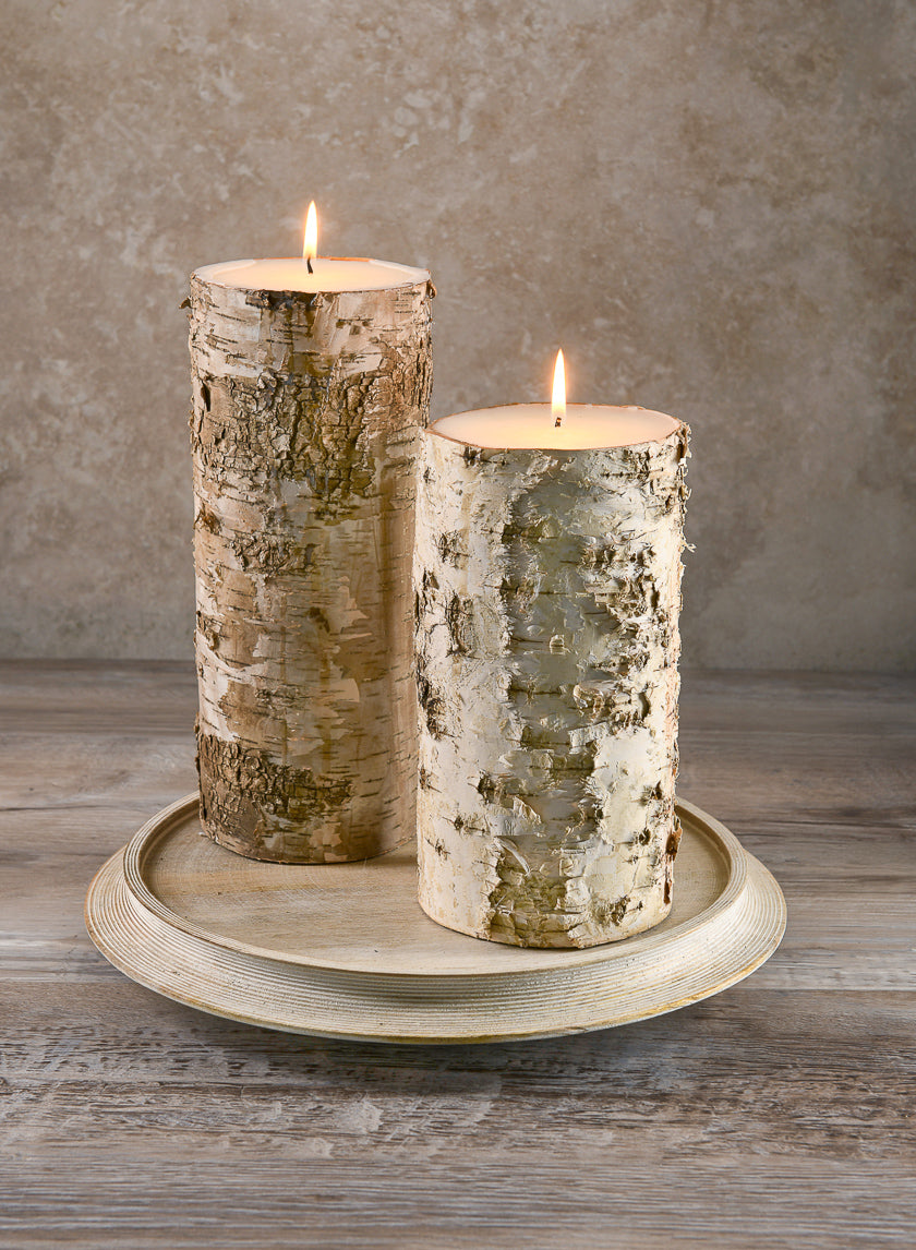 4in Wide Bark Pillar Candle Decor Jamali Garden