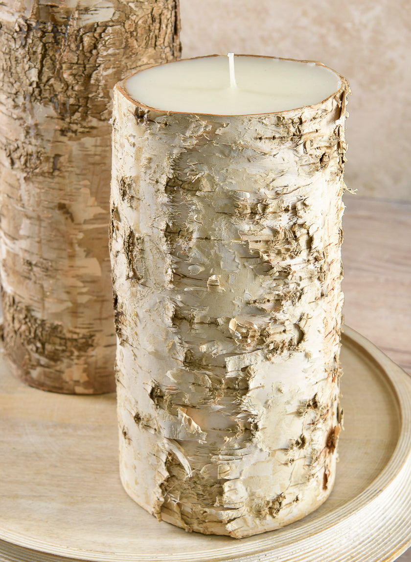 4in Wide Bark Pillar Candle Decor Jamali Garden