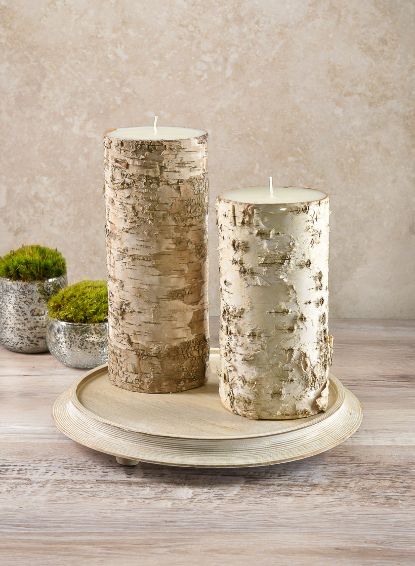 4in Wide Bark Pillar Candle Decor Jamali Garden