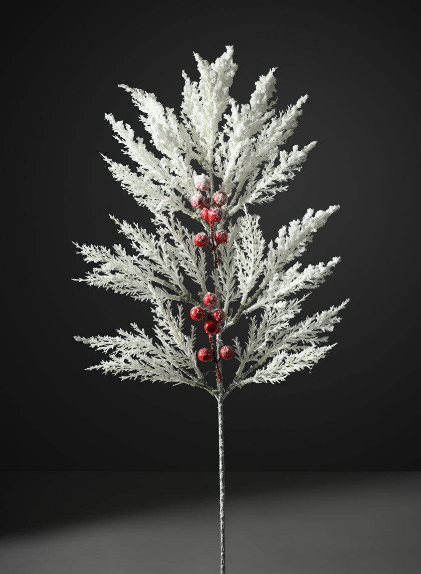 20in Long Snow Look Pine and Red Berry Pick, Case of 12 Decor Jamali Garden