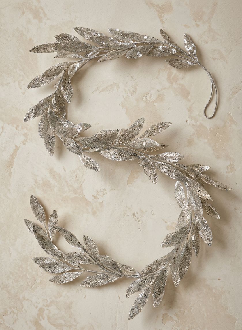 5ft Long White Glitter Bay Leaf Garland Decor Jamali Garden