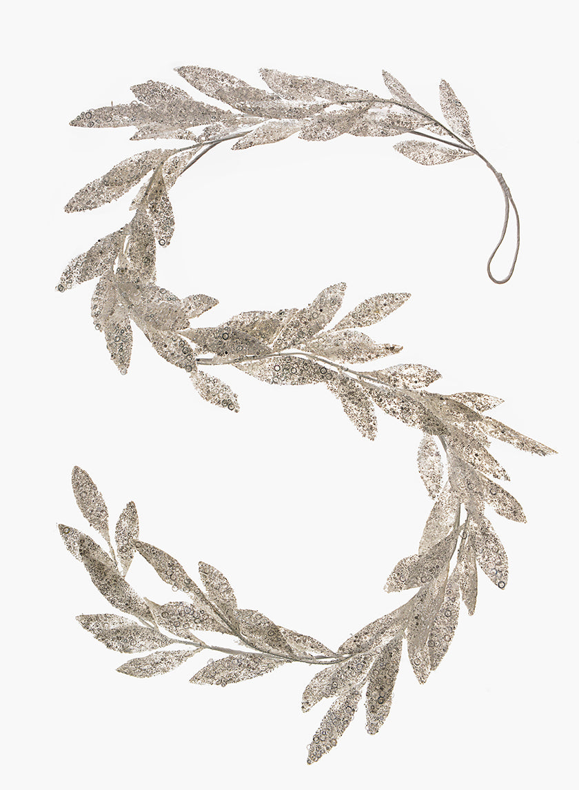 5ft Long White Glitter Bay Leaf Garland Decor Jamali Garden