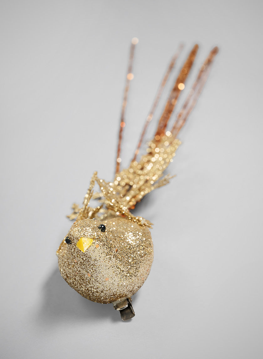 16in Long Gilded Gold Long Tail Bird Ornament Decor Jamali Garden