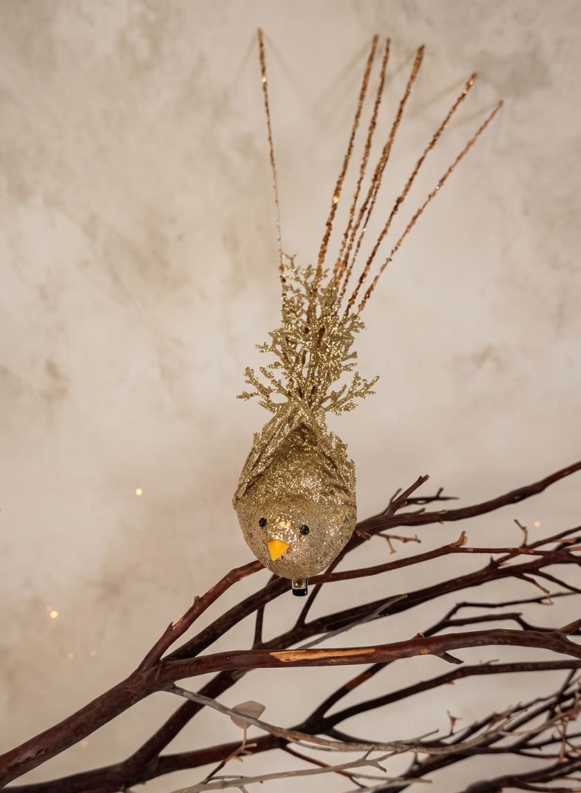 16in Long Gilded Gold Long Tail Bird Ornament Decor Jamali Garden