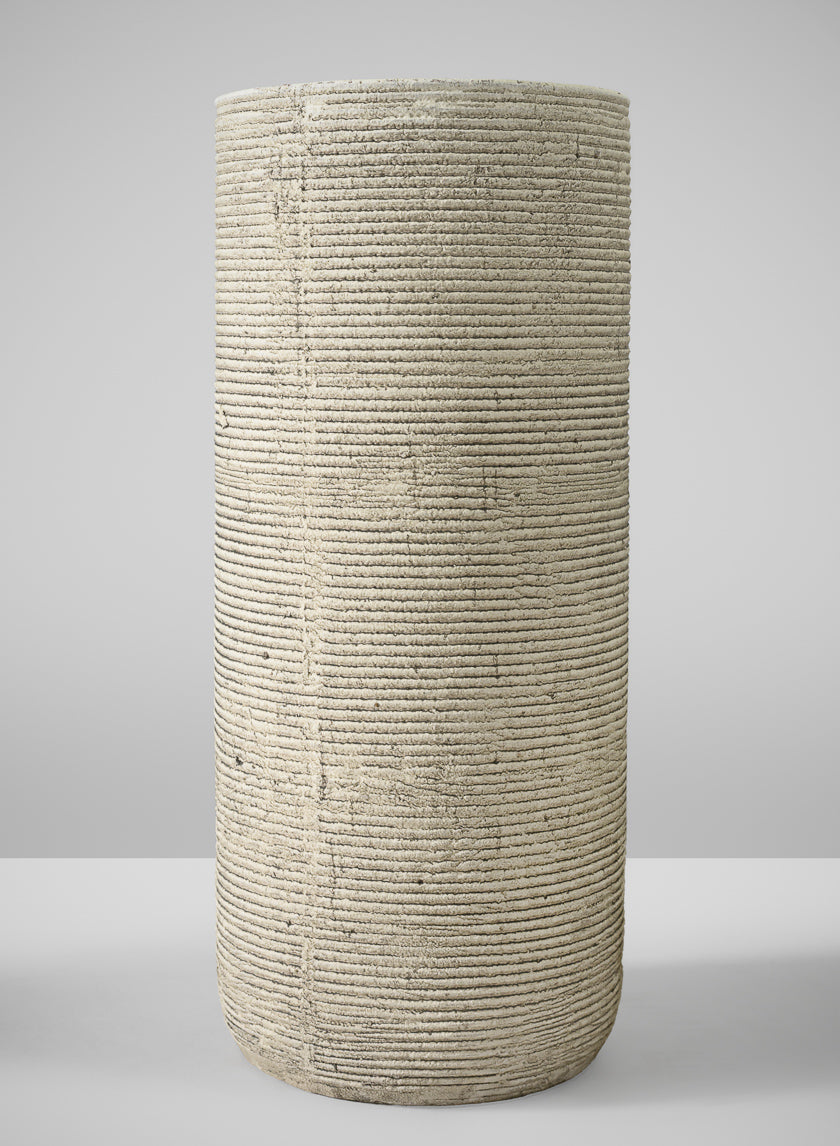 11in Tall Porto Aged Natural Stoneware Cylinder Decor Jamali Garden