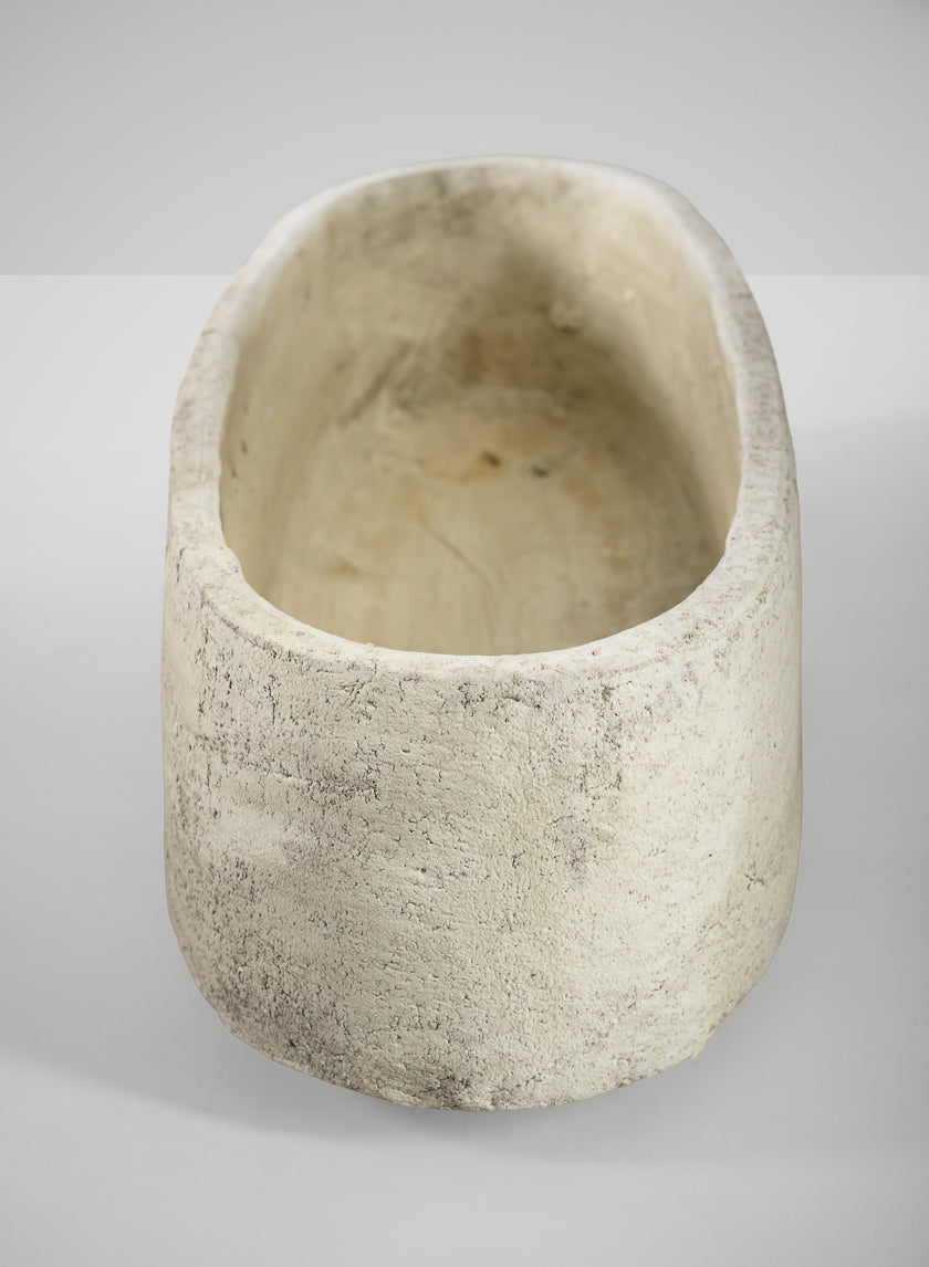 12in Wide Viseu Aged White Oval Stoneware Planter Decor Jamali Garden