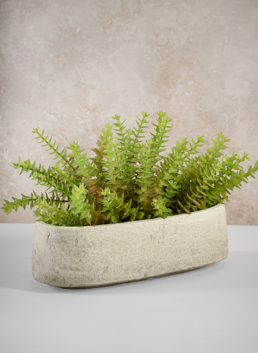 12in Wide Viseu Aged White Oval Stoneware Planter Decor Jamali Garden