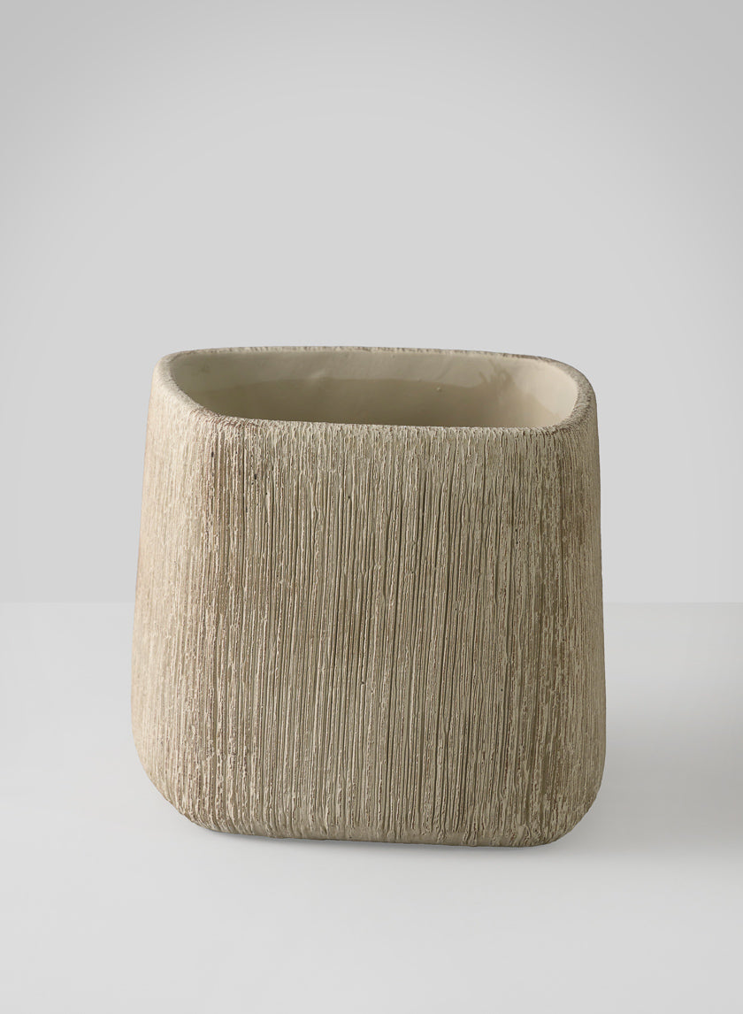 6.5in Tall Matte Ivory Racine Cement Cube Planter Decor Jamali Garden