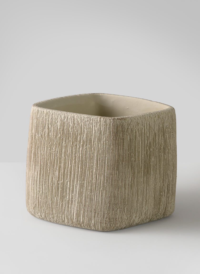 6.5in Tall Matte Ivory Racine Cement Cube Planter Decor Jamali Garden