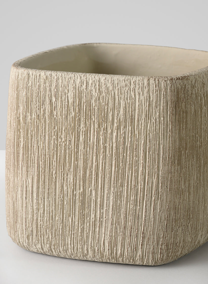 6.5in Tall Matte Ivory Racine Cement Cube Planter Decor Jamali Garden