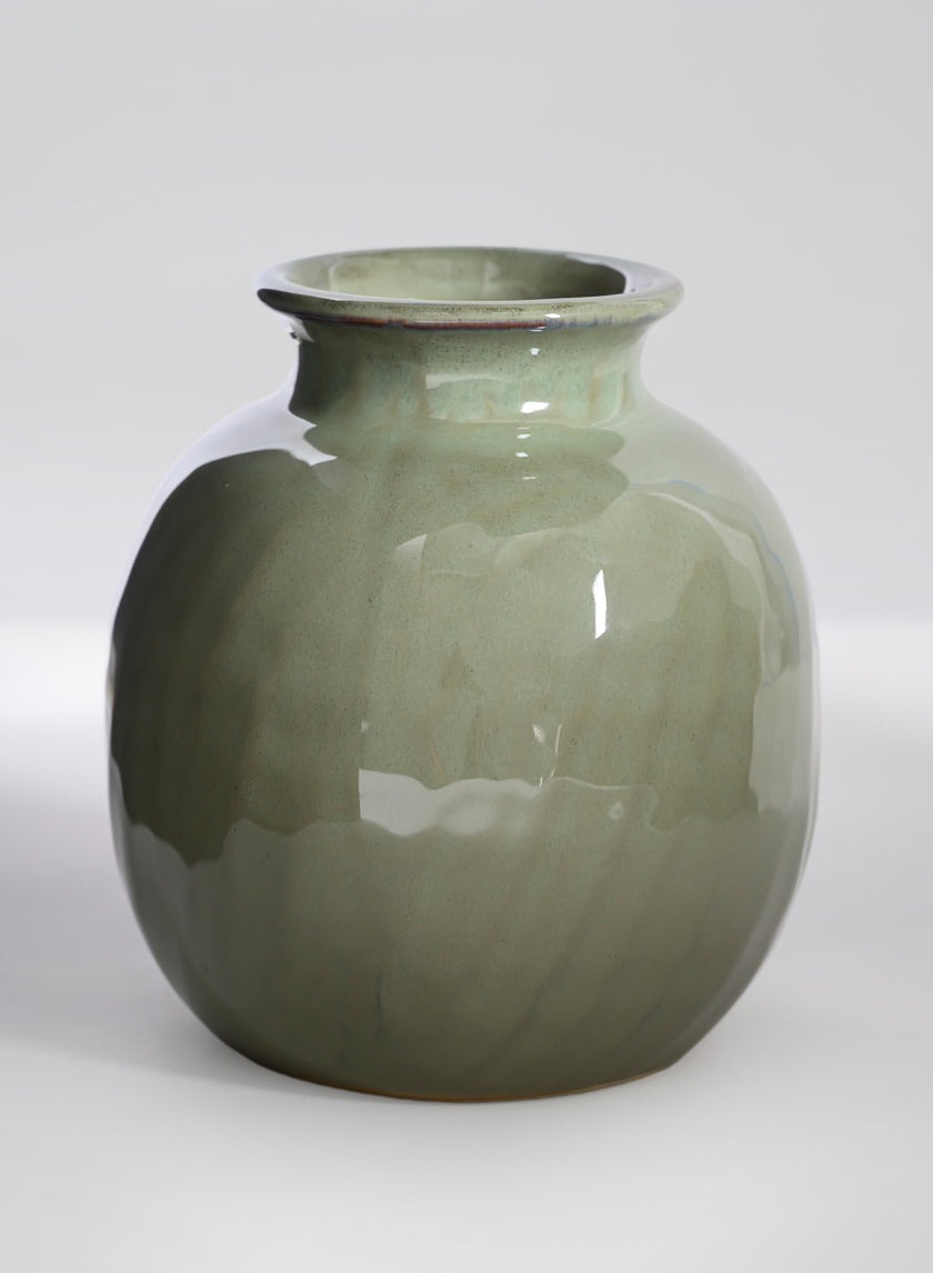 5.5in Tall Moss Green Glaze Ceramic Fuji Deco Vase Decor Jamali Garden