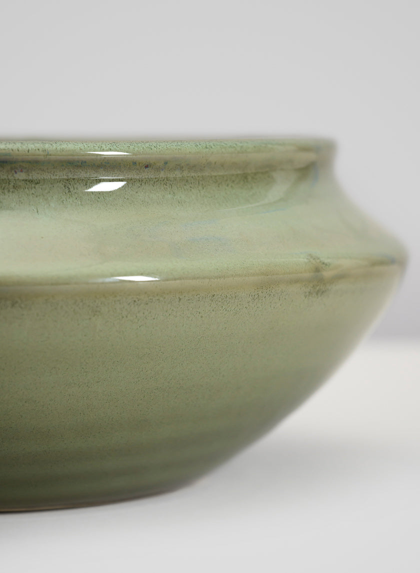 10.5in Wide Moss Green Glaze Ceramic Ikebana Bowl Decor Jamali Garden
