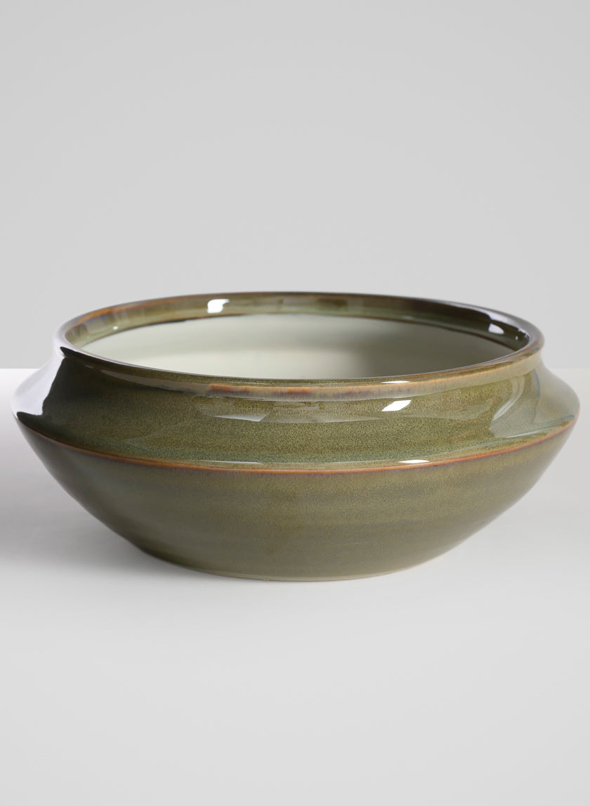 7.5in Wide Green Glaze Ceramic Ikebana Bowl Decor Jamali Garden