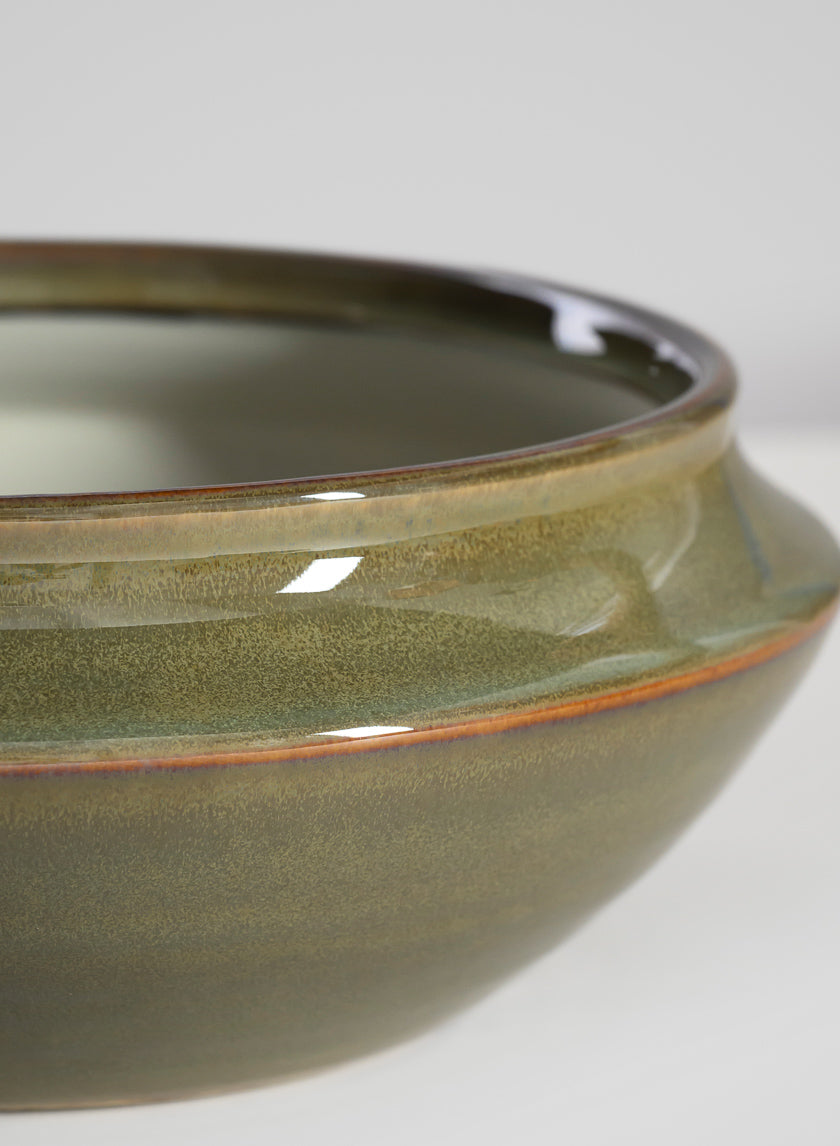 Moss Green Glaze Ceramic Ikebana Bowl