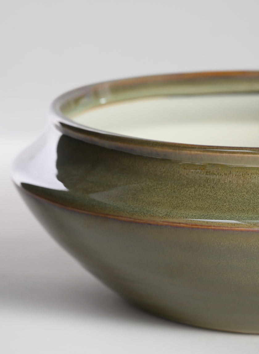 7.5in Wide Green Glaze Ceramic Ikebana Bowl Decor Jamali Garden