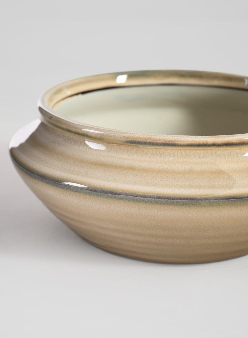 5.5in Wide Ivory Glaze Ceramic Ikebana Bowl Decor Jamali Garden