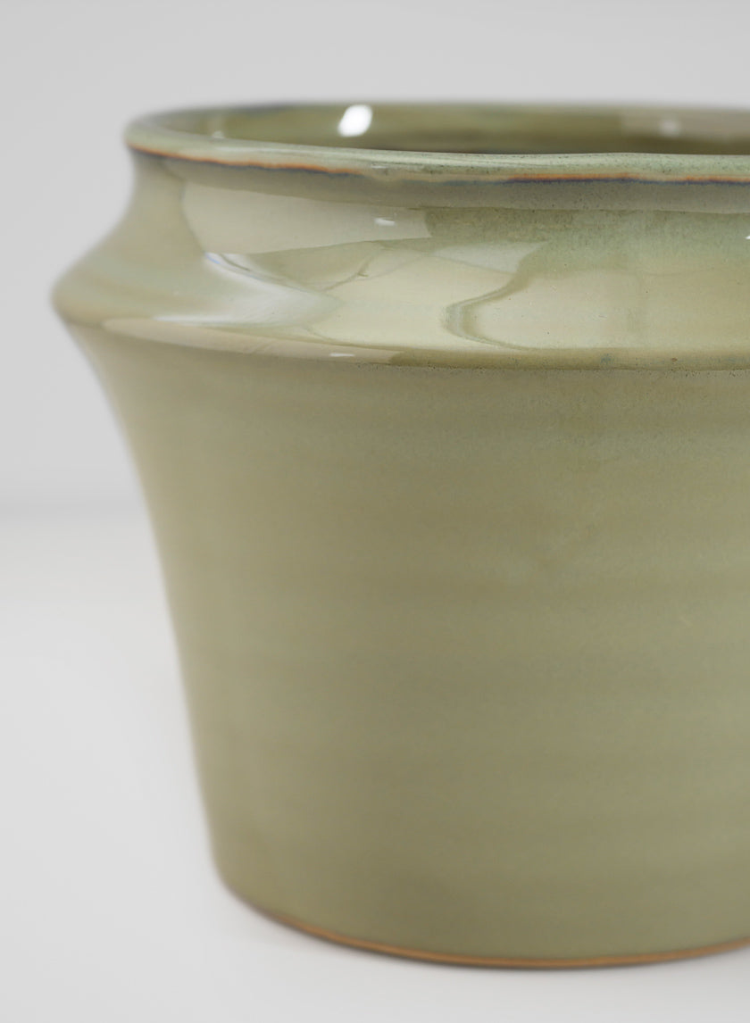 6in Tall Moss Green Glaze Ceramic Ikebana Planter Decor Jamali Garden