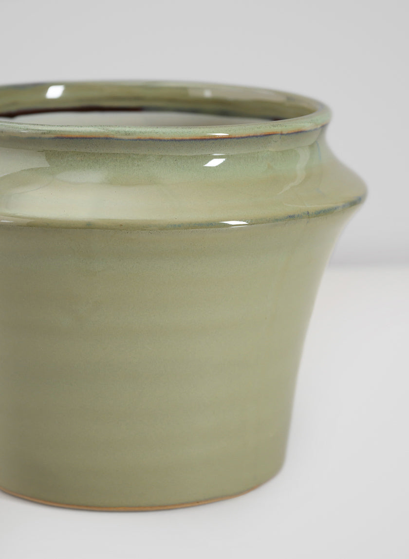 6in Tall Moss Green Glaze Ceramic Ikebana Planter Decor Jamali Garden