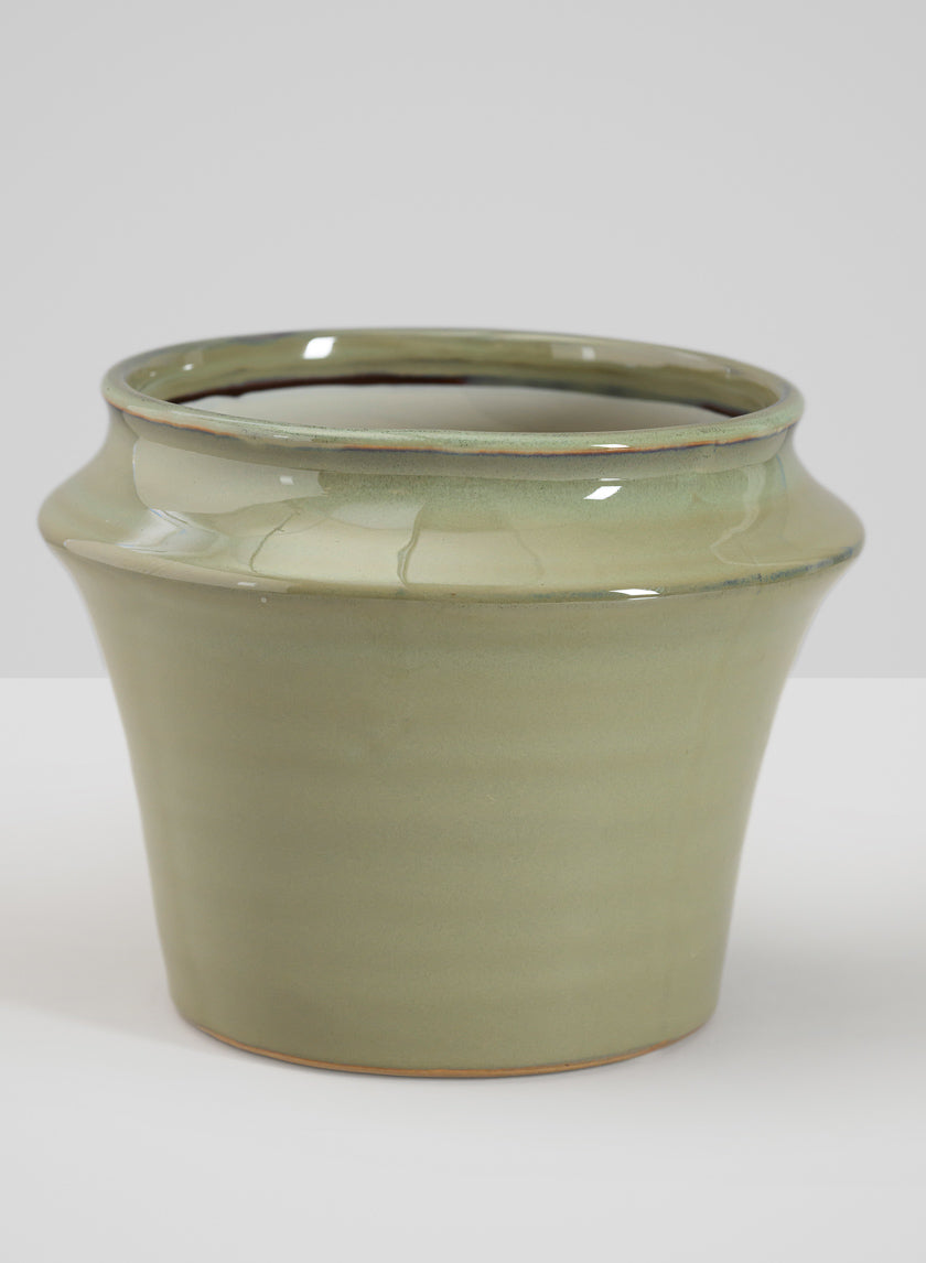 6in Tall Moss Green Glaze Ceramic Ikebana Planter Decor Jamali Garden