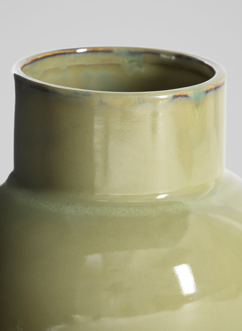 7in Tall Moss Green Glaze Ceramic Akaibara Vase Decor Jamali Garden