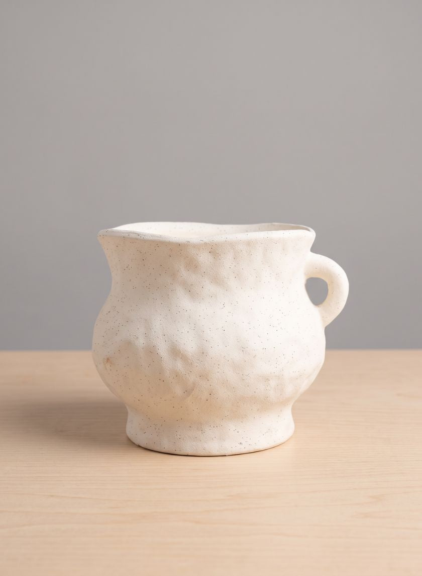 5in Tall Bardot Sand White Ceramic Pitcher Vase