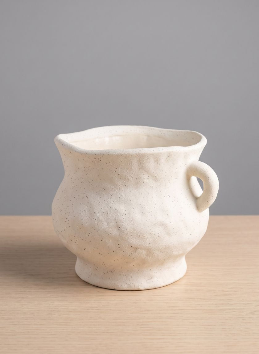 5in Tall Bardot Sand White Ceramic Pitcher Vase