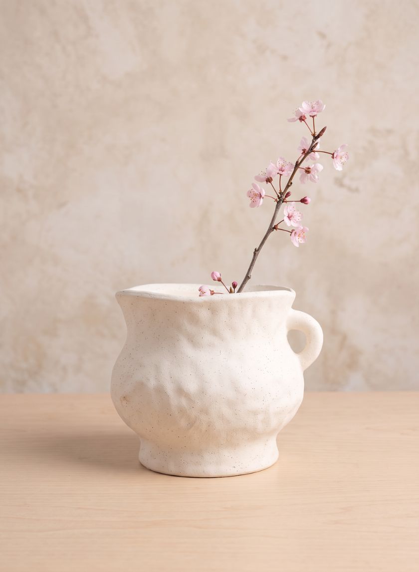 6.5in Bardot Sand White Ceramic Pitcher Vase