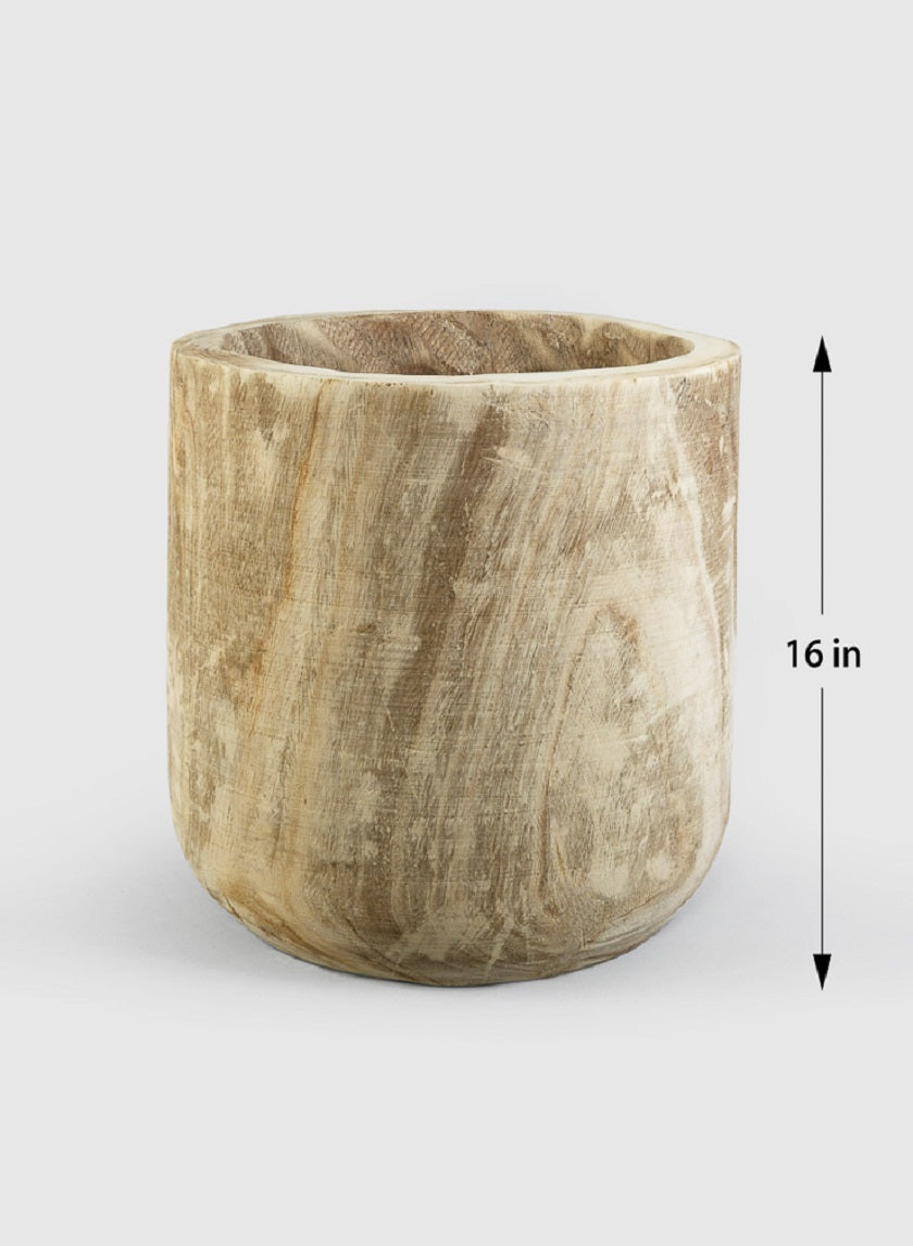 15.5in Tall Paulownia Wood Cylinder Planter Decor Jamali Garden