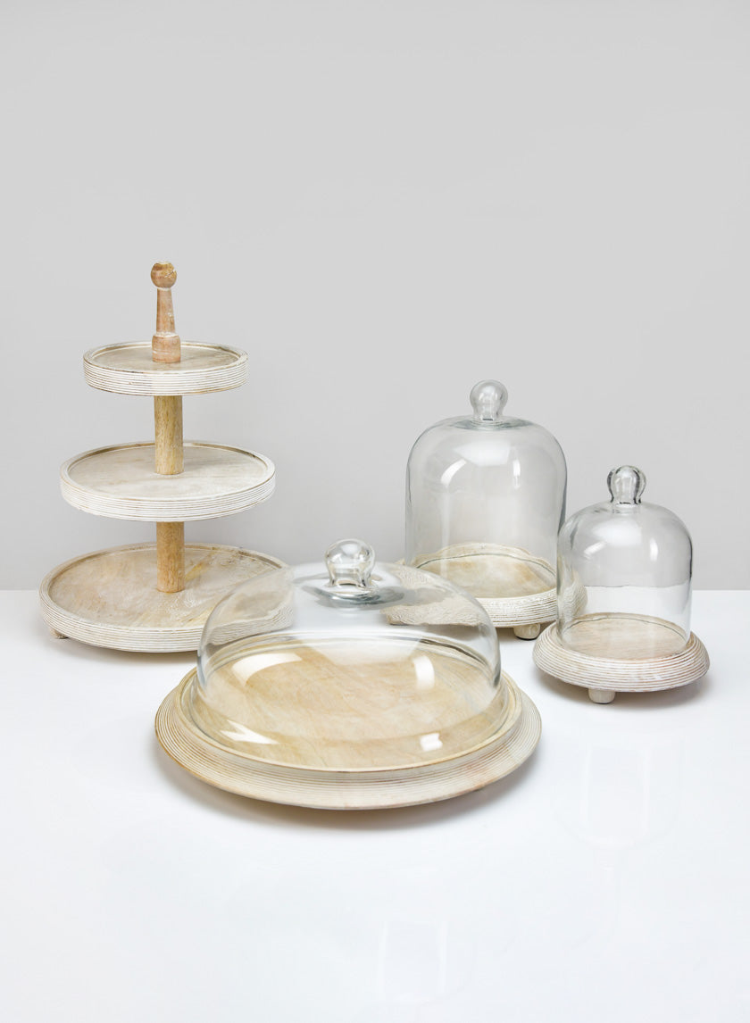 7.5in Tall La Boheme Glass Cloche with Wood Base Decor Jamali Garden