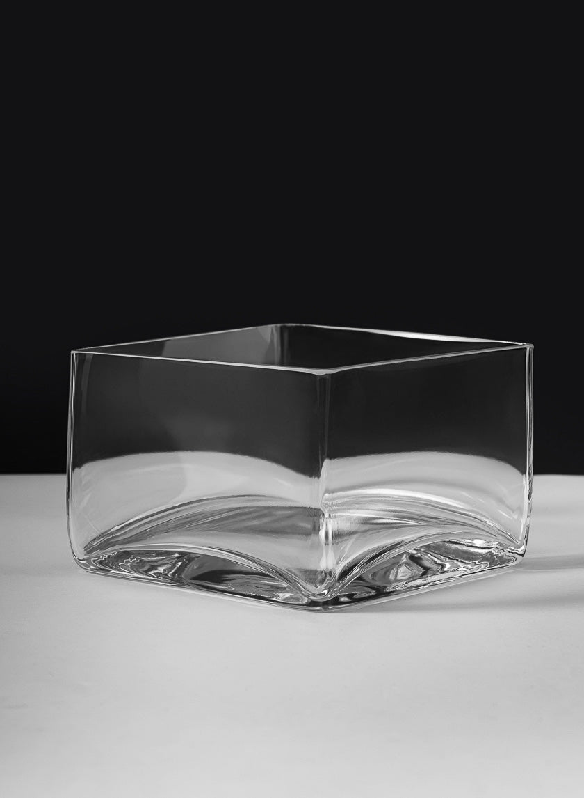 6in Long Low Cube Glass Bowl Vase Decor Jamali Garden