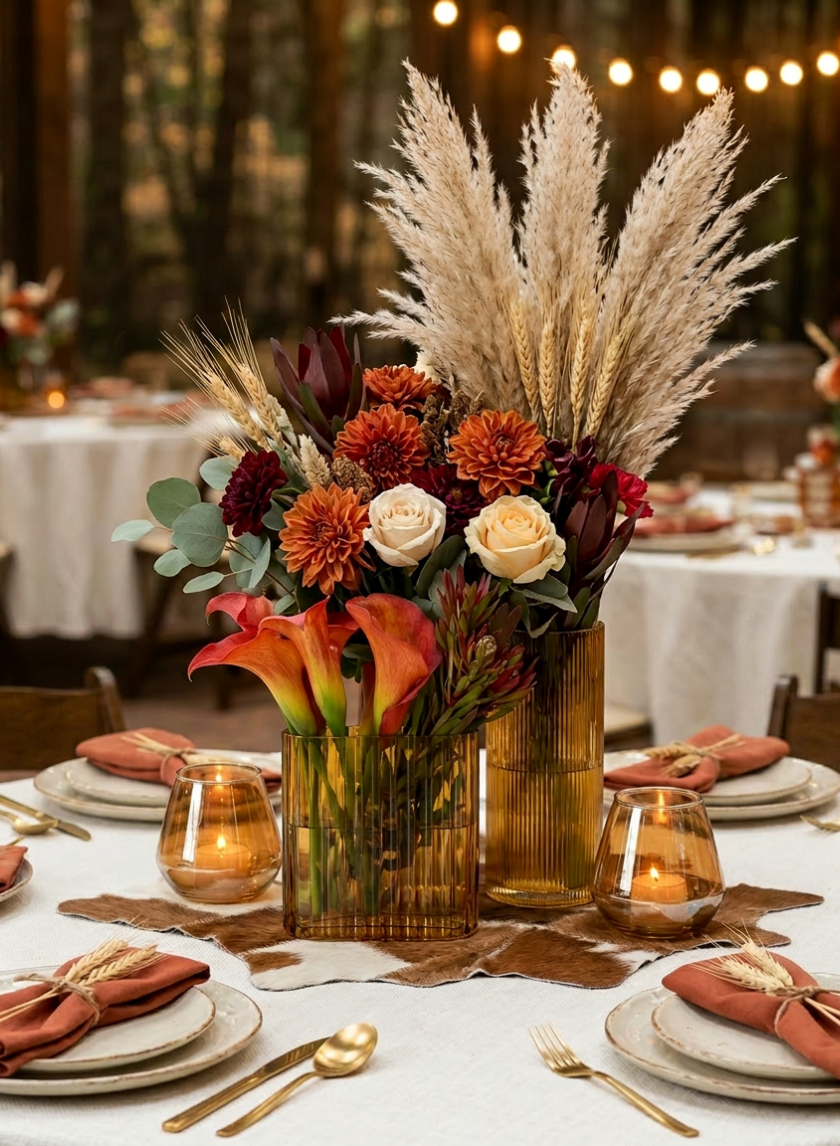 Amber Pleated Glass Cylinder and Oval Vase Decor Jamali Garden