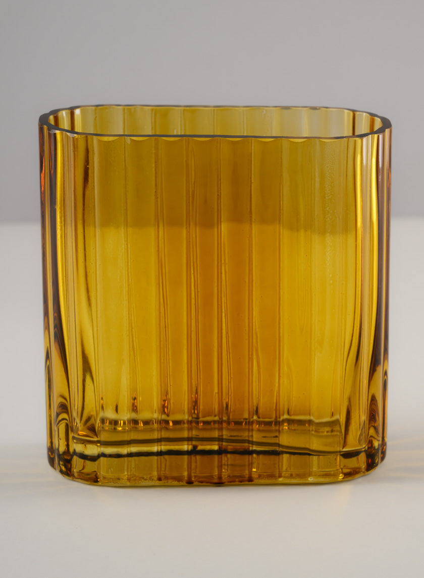 Amber Pleated Glass Cylinder and Oval Vase Decor Jamali Garden