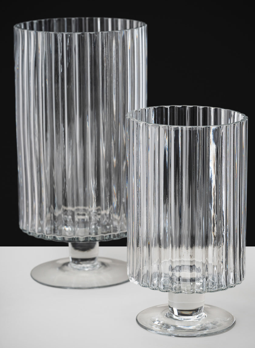 Pleated Glass Pedestal Hurricane Decor Jamali Garden