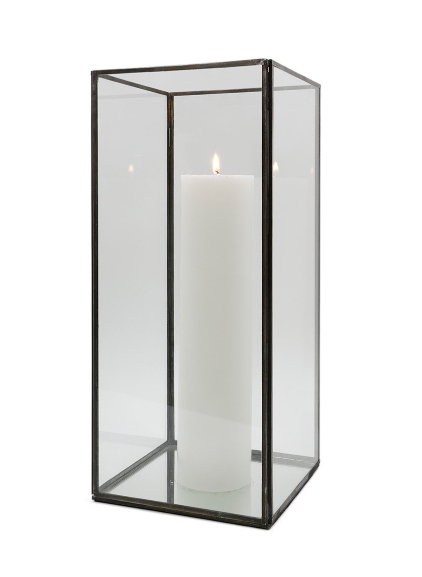 16in Tall Burnt Antique Square Candle Holder With Mirror Bottom Decor Jamali Garden