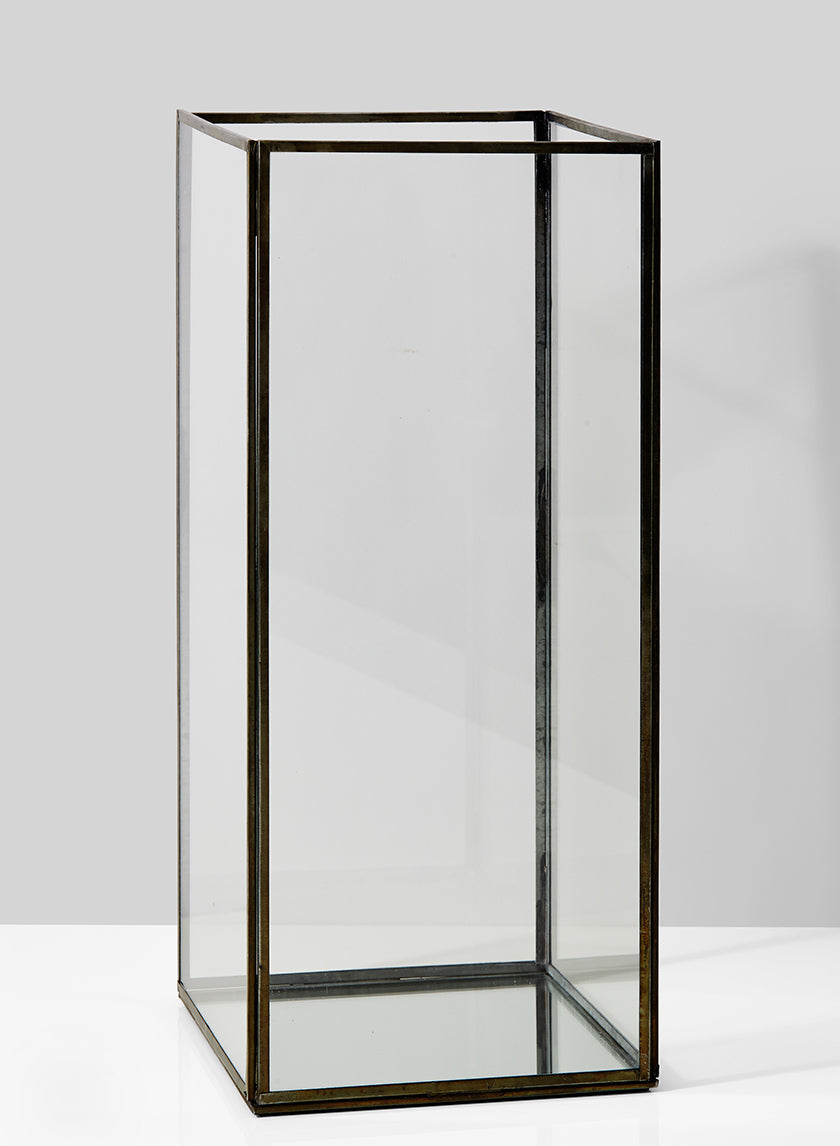 16in Tall Burnt Antique Square Candle Holder With Mirror Bottom Decor Jamali Garden