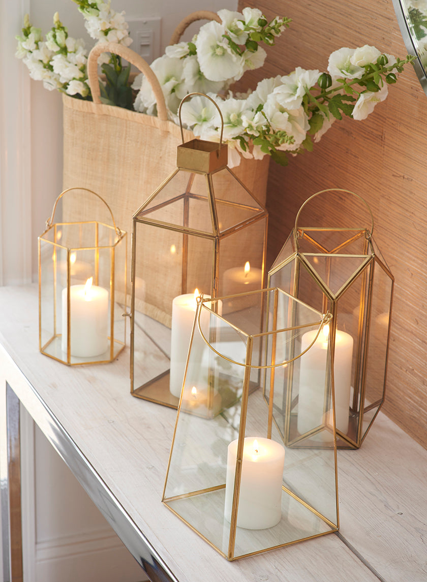 10in Tall Bombay Square Gold Lantern, Small Decor Jamali Garden