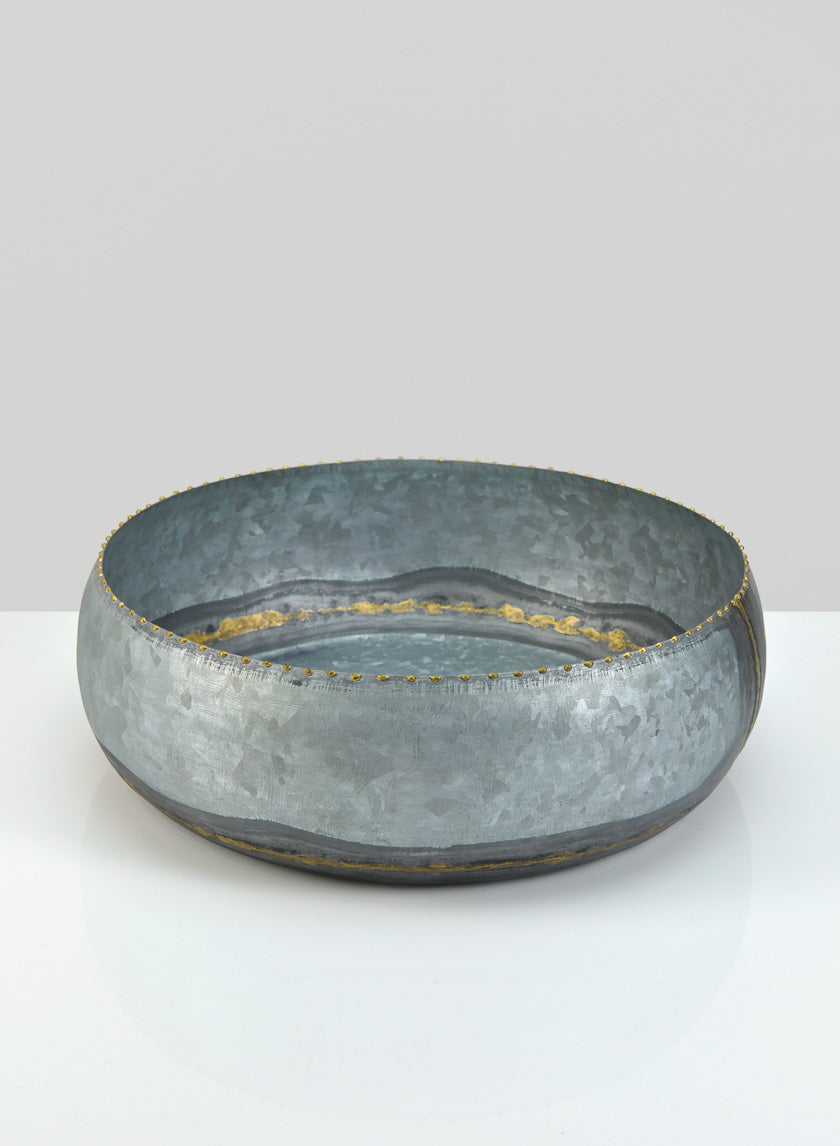 12in Wide Bizantine Galvanized Iron Bowl Decor Jamali Garden