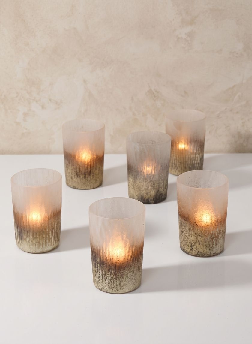 3in Tall Ombre Gold Frost Glass Votive Holder, Set of 6