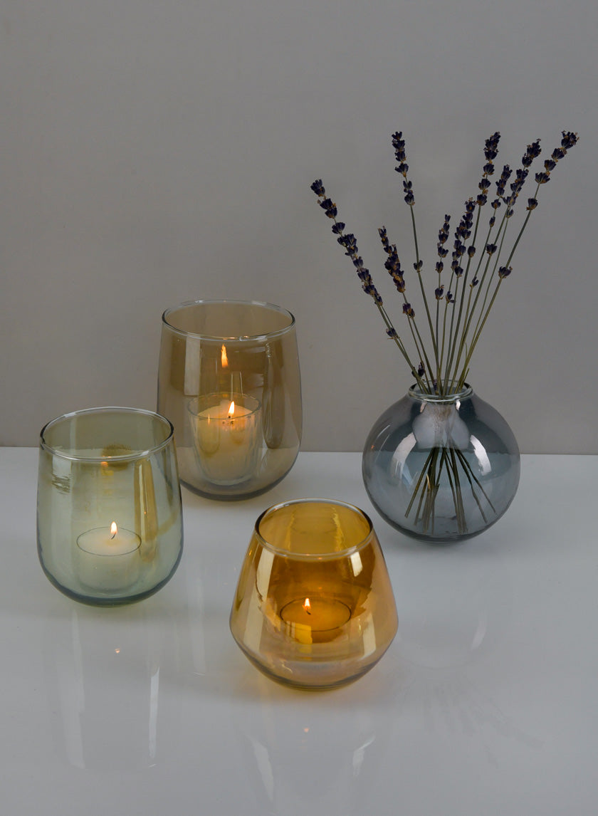 4.25in Tall Malaga Brown Luster Glass Holder, Set of 2 Decor Jamali Garden