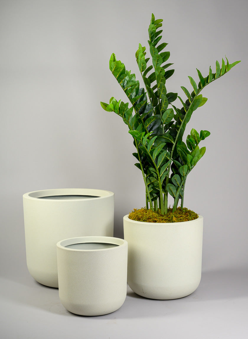 Rumi White Real Look PVC Light Weight Cylinder Pot Decor Jamali Garden