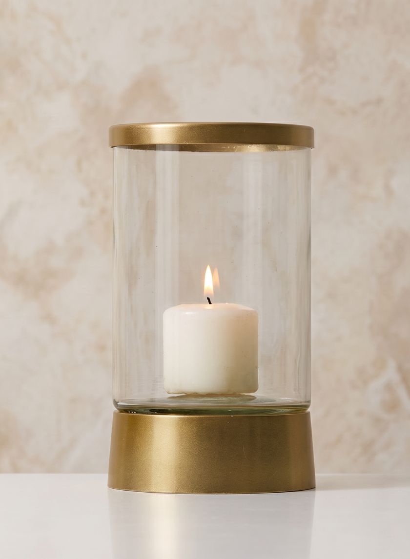 Gold & Glass Candle Hurricane Decor Jamali Garden