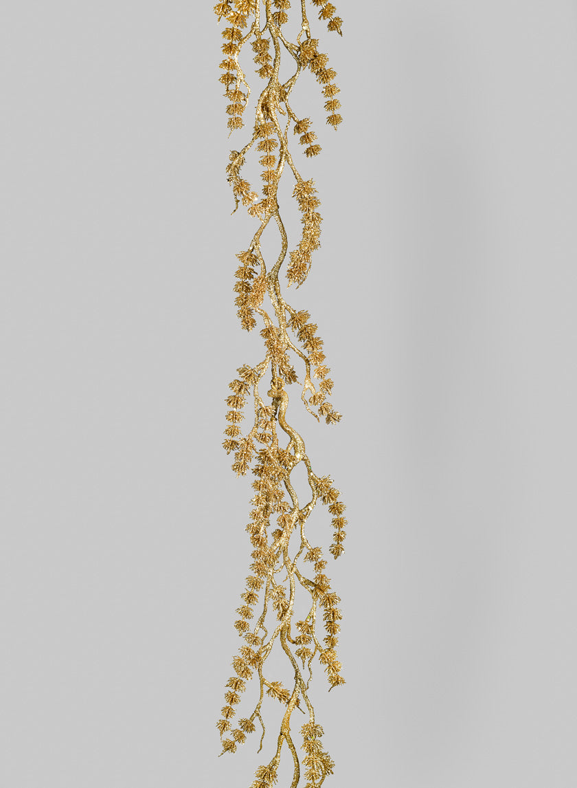 6ft Long Gold Glittered Mini Pine Garland Decor Jamali Garden