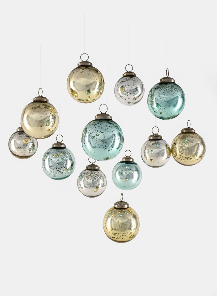 2.5in Round Vintage Glass Ornament Balls, Set of 12 Decor Jamali Garden
