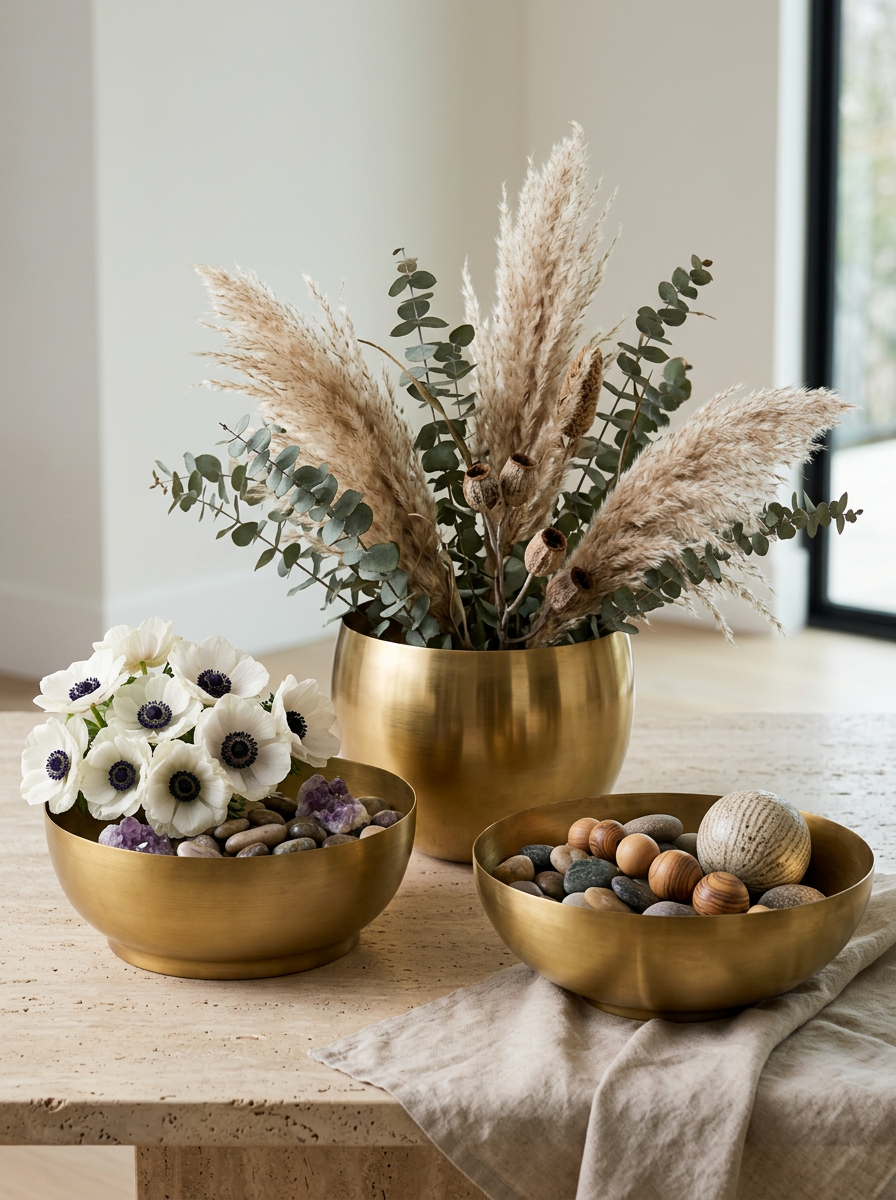 7.5in Wide Antique Raw Brass Bowl Decor Jamali Garden