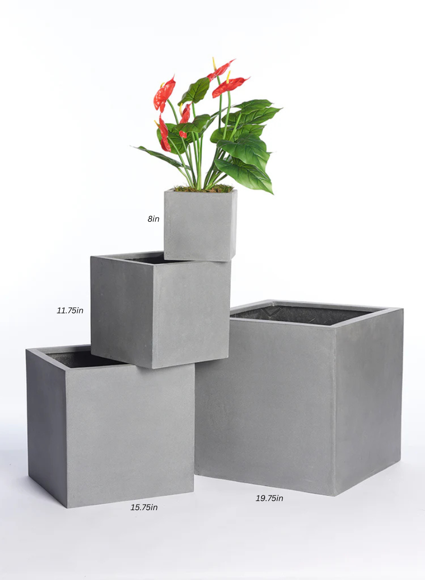 Gray Fiberstone Square Pots Decor Jamali Garden
