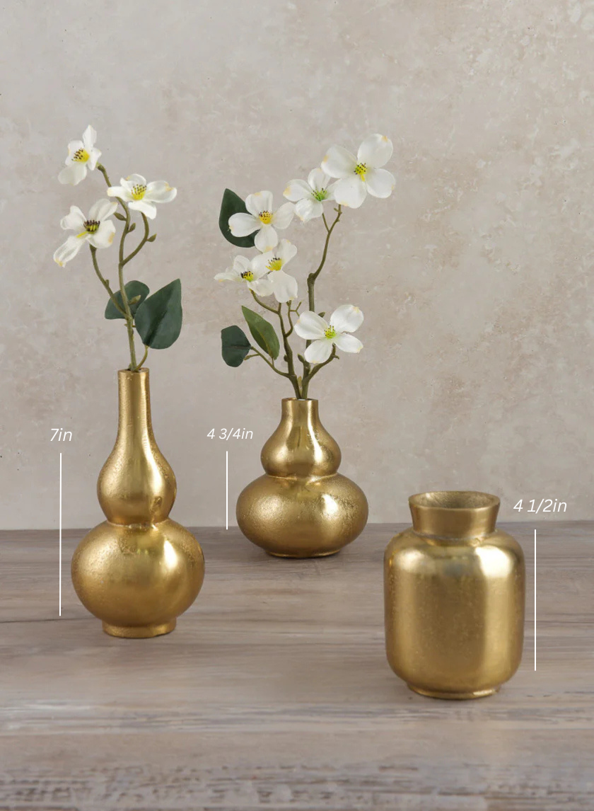 Orseil Deco Mini Aluminum Vases, Old Gold, Set of 3 Decor Jamali Garden